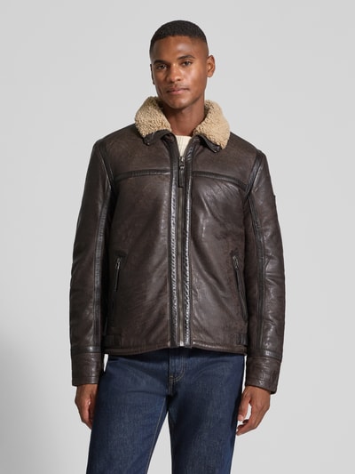 Gipsy Lederjacke aus Schafsnappa mit Reißverschlusstaschen Dunkelbraun 4