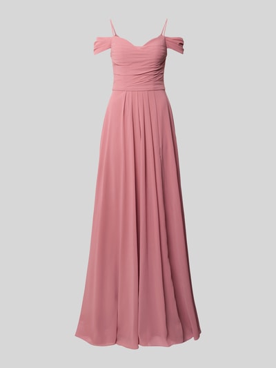 Produktfoto, Maxikleid im Off-Shoulder-Look mit Gehschlitz von Mascara, A-linia, drapowania, rozcięcie, długość tyłu w rozmiarze 36: 128 cm, szerokość w rozmiarze 36: 33 cm, różowy kolor, lekko plisowany materiał