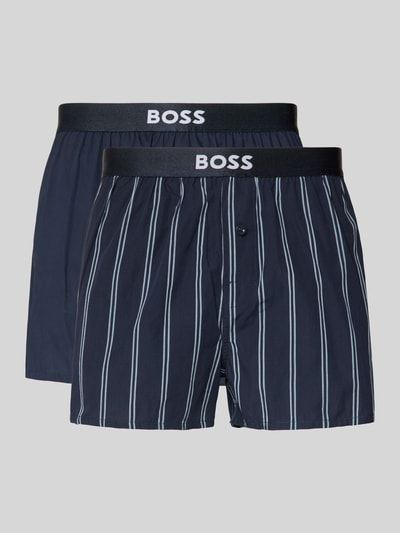 Produktfoto, Boxershorts aus reiner Baumwolle im 2er-Pack von BOSS, Optik: Unifarben und Optik:Allover-Muster Kariert, Label-Bund.