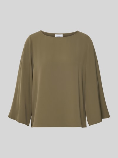 Productfoto, Relaxed Fit Bluse mit Rundhalsausschnitt van comma in olijfgroen, elastische materiaalmix, langemouwen, zachte textuur, ruglengte 57 cm, mouwlengte 51 cm