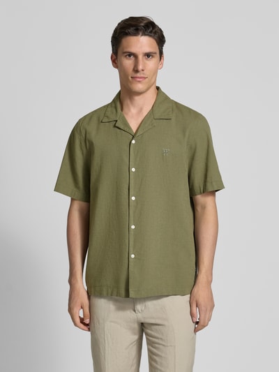 Wood Wood Regular Fit Leinenhemd mit Resortkragen Modell 'aaron' Oliv 4