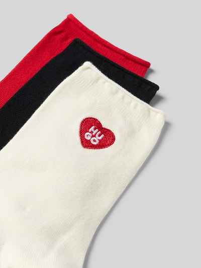 Produktfoto, Socken aus Baumwoll-Mix im 3er-Pack von HUGO, Optik: Unifarben, Label-Stitching-Applikation, Bundabschluss: Rollsaum, Multipack: 3er-Pack, Material: Baumwoll-Mix, Farben Weiß, Rot, Schwarz, feine Rippstruktur, glatte Textur