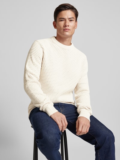 Casual Friday Gebreide pullover met structuurmotief, model 'Karl' Beige - 3