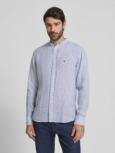 Fynch-Hatton Slim fit linnen overhemd met opstaande kraag Marineblauw - 4