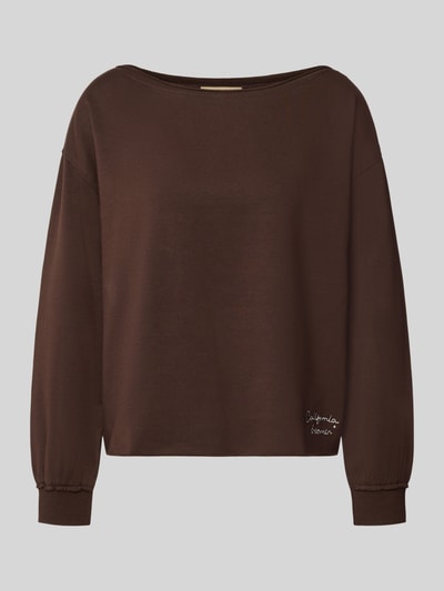 Produktfoto, Relaxed Fit Pullover aus Baumwoll-Mix von Smith and Soul in Dunkelbraun, U-Boot-Ausschnitt, Statement-Stitching, elastische Ärmelabschlüsse, Modal-Anteil, glatte Textur