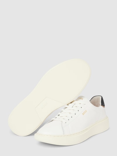 BOSS Black Women Sneakers van leer met contrastgarnering, model 'Amber' Offwhite - 3