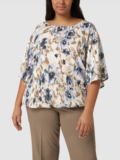 KAFFE Curve PLUS SIZE blouse met all-over motief, model 'Riona Ami' Bleu - 4