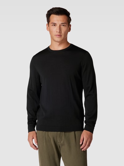 MAERZ Muenchen Strickpullover mit geripptem Rundhalsausschnitt Schwarz 4