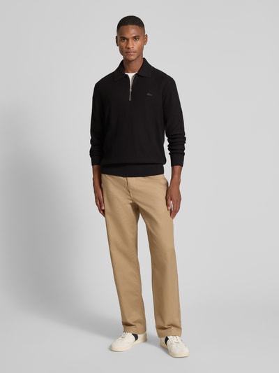Lacoste Regular fit gebreide pullover in wafellook  Zwart - 1