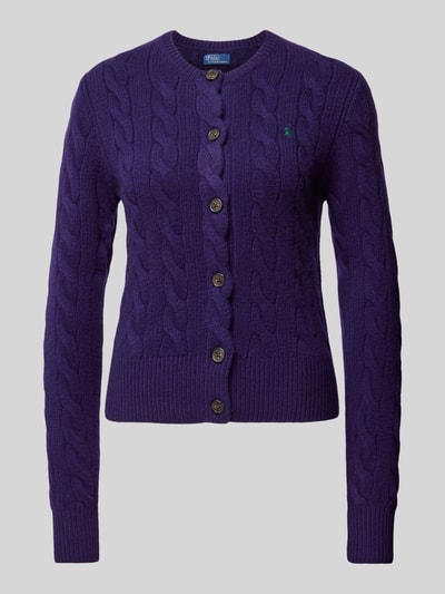 MORE Wollcardigan mit Zopfmuster Purple 2