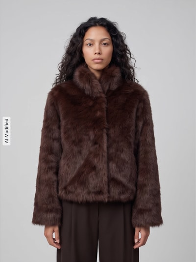 VERO MODA Modern Fit Webpelzjacke mit hohem Stehkragen Dunkelbraun 4