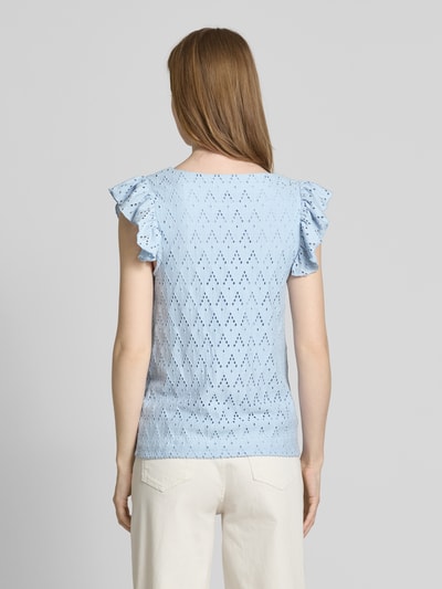 Vila Top bluzkowy z haftem angielskim model ‘AMALINA’ Jasnoniebieski 5