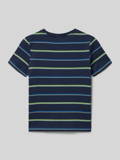 Produktfoto, Regular Fit T-Shirt aus Baumwoll-Mix von s.Oliver RED LABEL, Kinder T-Shirt mit Optik: Allover-Muster, gestreift, navy-blau mit feinen grünen und blauen Streifen, Rundhals, Kurzarm, glatte Textur