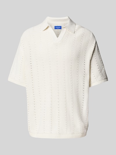 Jack & Jones Relaxed fit poloshirt met ajourpatroon, model 'PAROS' Offwhite - 2