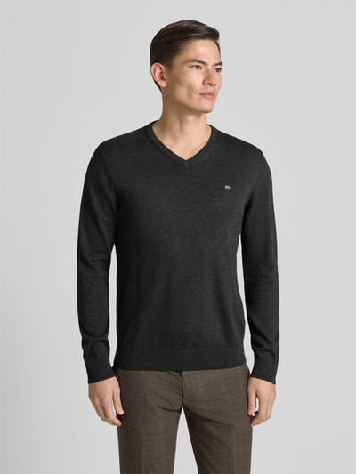 Christian Berg Men Gebreide pullover met V-hals Donkergrijs gemêleerd - 4