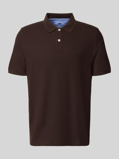 Produktfoto, Regular Fit Poloshirt mit Label-Stitching von Fynch-Hatton, Herren Poloshirt aus Reine Baumwolle mit Knopfleiste, Rückenlänge 72 cm bei Größe M, dunkelbraune Farbe, glatte Textur