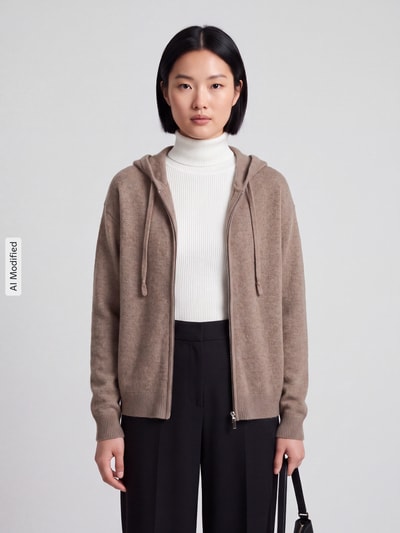 Jake*s Casual Regular fit gebreid jack van puur kasjmier Taupe gemêleerd - 4