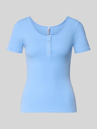 Produktfoto, Slim Fit T-shirt uit katoenmix model 'KITTE' van Pieces, look: effen, boothals met Henley, korte mouw, ribstructuur