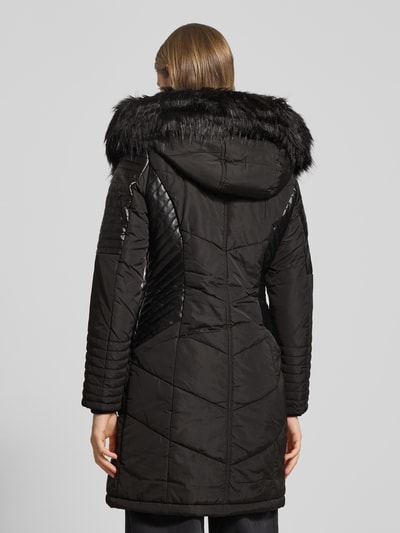 ONLY Shaped fit gewatteerde lange jas in kunstleerlook, model 'NEWLINETTE' Zwart - 5