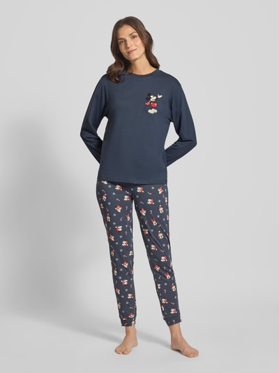 Jake*s Casual Pyjama-Oberteil mit Motiv-Print und Rundhalsausschnitt Dunkelblau 1