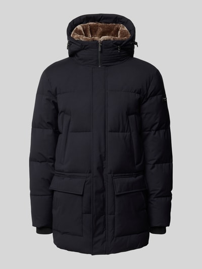 Productfoto, Jacke mit Pattentaschen van bugatti voor heren, Materiaalmix met viscose, regular fit, capuchon met tunnelkoord, verborgen ritssluiting, klepzakken, ruglengte maat 50: 84 cm, schouderbreedte 46 cm, borstwijdte 60 cm, mouwlengte 70 cm, zwart, rechthoekige vormen, gewatteerde textuur