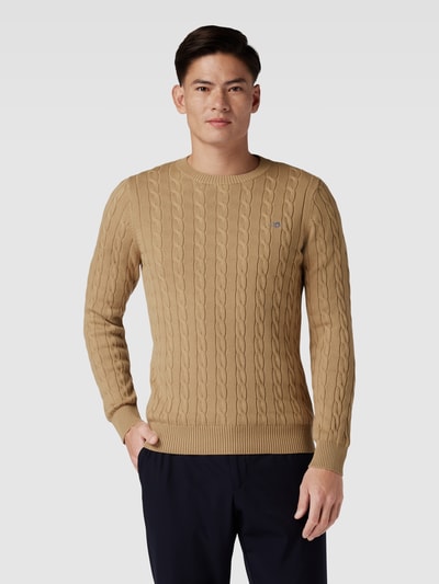 Gant Sweter z dzianiny z wzorem warkocza Beżowy 4