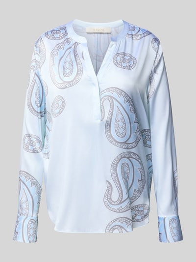 Produktfoto, Regular Fit Bluse aus Seiden-Mix von HERZENS in Hellblau mit Allover-Paisley-Print, Tunika-Ausschnitt, Langärmeliges Design