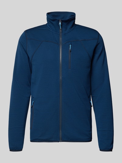 Produktfoto, Regular Fit Fleecejacke mit Stehkragen Modell 'Berthold' von Icepeak in Dunkelblau, sichtbare Reißverschlusstaschen und strukturierte Oberfläche, elastische Abschlüsse, Herrenjacke mit Napoleontasche, Rückenlänge 74 cm, Schulterbreite 46 cm, Brustweite 52 cm, Ärmellänge 71 cm