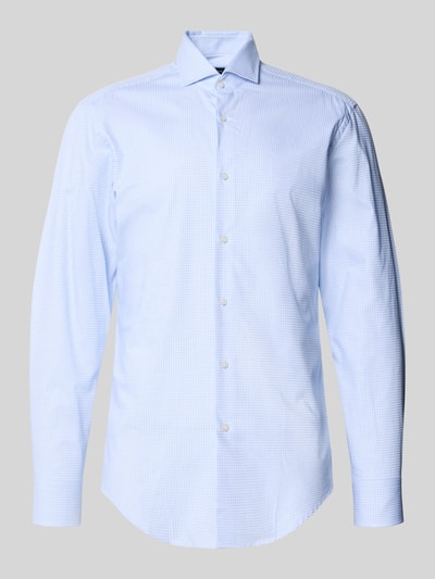 Produktfoto, Slim Fit Freizeithemd aus reiner Baumwolle von BOSS in hellblau, unifarben mit Allover-Muster, Popeline-Textur, Haifischkragen, lange Ärmel, Knopfleiste