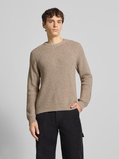 Only & Sons Regular fit gebreide pullover van katoenmix met wol, model 'LITUS' Beige - 4