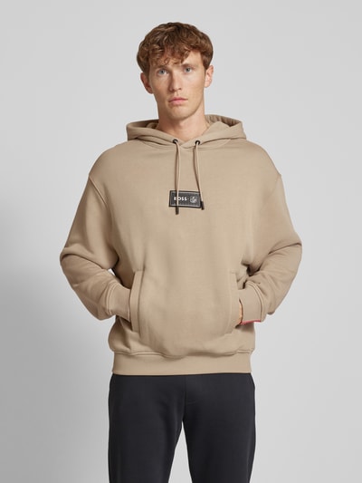 BOSS Orange Hoodie met labelpatch, model 'Moss' Beige - 4