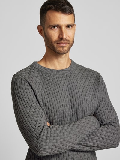 HUGO Strickpullover mit Strukturmuster Modell 'Stubon' Mittelgrau 3