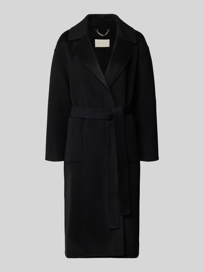 Milano Italy Płaszcz z wełny z kołnierzem z połami Czarny 2
