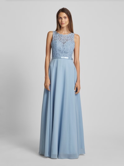 Luxuar Abendkleid mit Spitzenbesatz Rauchblau 4