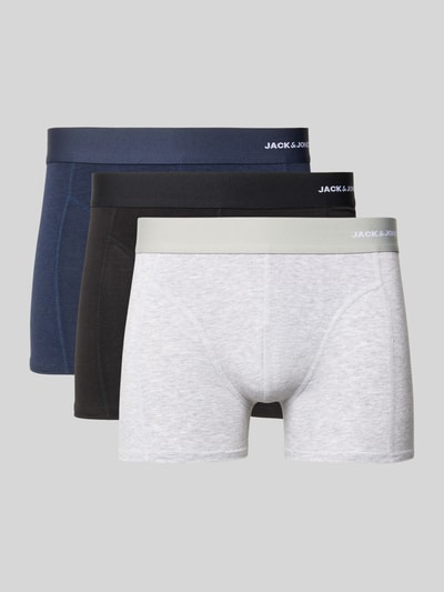 Produktfoto, Trunks aus Viskose-Baumwoll-Mix Modell 'GABRIEL' im 3er-Pack von JACK & JONES, verschiedene Farben, körpernahe Passform, elastischer Bund mit Label-Detail