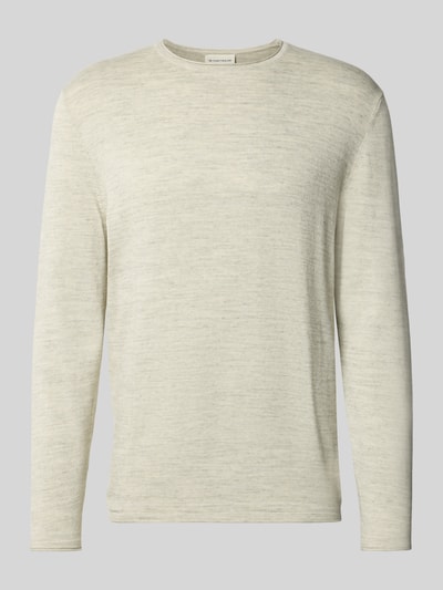 Produktfoto, Regular Fit Strickpullover aus Baumwoll-Mix Modell Space dye von Tom Tailor in heller Melange-Optik mit Rundhalsausschnitt, langer Arm, gerippte Abschlüsse, Strickstruktur
