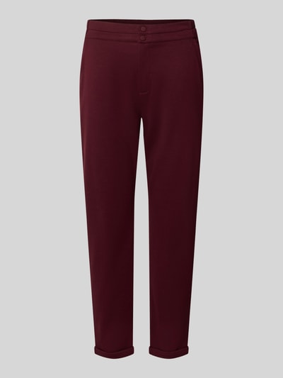 Produktfoto, bordeauxrote Skinny Fit Stoffhose mit Viskose-Anteil Modell 'NANNI' von FREE/QUENT, verkürztes 7/8-Bein, elastischer Material-Mix, Knopfverschluss, Eingrifftaschen, strukturierte Oberfläche