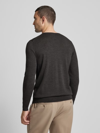 Profuomo Gebreide pullover met ribboorden Donkerbruin - 5