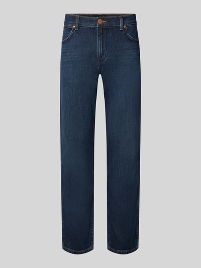 Produktfoto, dunkelblaue Straight Fit Jeans aus Baumwoll-Mix Modell 'Greensboro' von Wrangler, glatte Struktur, Herren Straight Fit Jeans von Wrangler