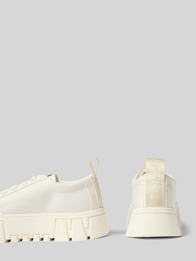Produktfoto, Low Top Sneaker aus echtem Leder Modell 'FLATFORM CHUNKY SNEAK' von Tommy Jeans, unifarbenes Glattleder, strukturierte flache Sohle, Label-Prägung, Rundform, Rückansicht
