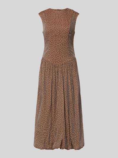Productfoto, bruin-wit Bubble Kleid met ronde hals, taille fit, midi-lengte, materiaal-mix met lyocell, model 'KRISSI' van YAS