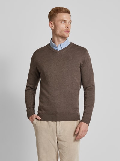 Tom Tailor Regular fit gebreide pullover met V-hals Middenbruin - 4