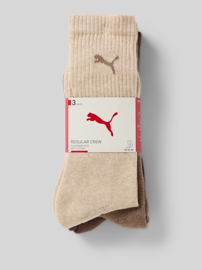 Produktfoto, Sportsocken im 3er-Pack von PUMA aus Baumwoll-Mix mit Stretch-Anteil, Unifarbenes-Design, Strukturmuster, Label-Stitching