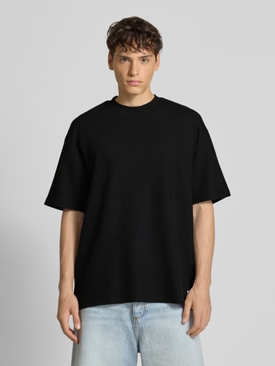 Hugo Blue T-shirt z okrągłym dekoltem i fakturowanym wzorem Czarny 4