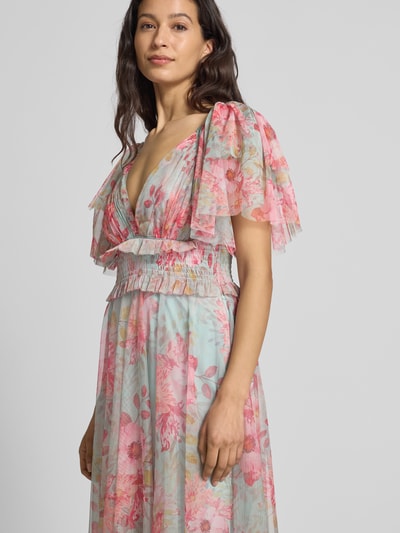 LACE & BEADS Knielanges Cocktailkleid mit V-Ausschnitt Hellgelb 3