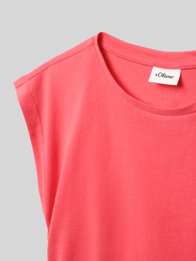 Produktfoto, V-Shape T-Shirt aus reiner Baumwolle von s.Oliver RED LABEL, Optik: Unifarben, Statement-Print-Applikation, Raffung, Jersey