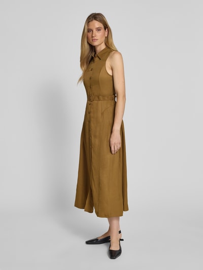 Mango Taillierter Maxikleid aus Viskose-Leinen-Mix Modell 'MOSQUITO' Oliv 1