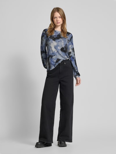 Tom Tailor Loose fit shirt met lange mouwen van viscosemix met abstract motief Donkerblauw - 1