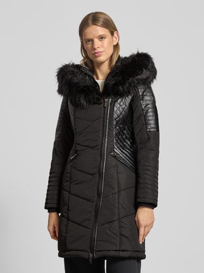 ONLY Shaped fit gewatteerde lange jas in kunstleerlook, model 'NEWLINETTE' Zwart - 4