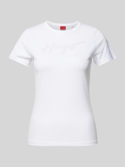 HUGO T-shirt met strass-steentjes, model 'Deloris' Wit - 2